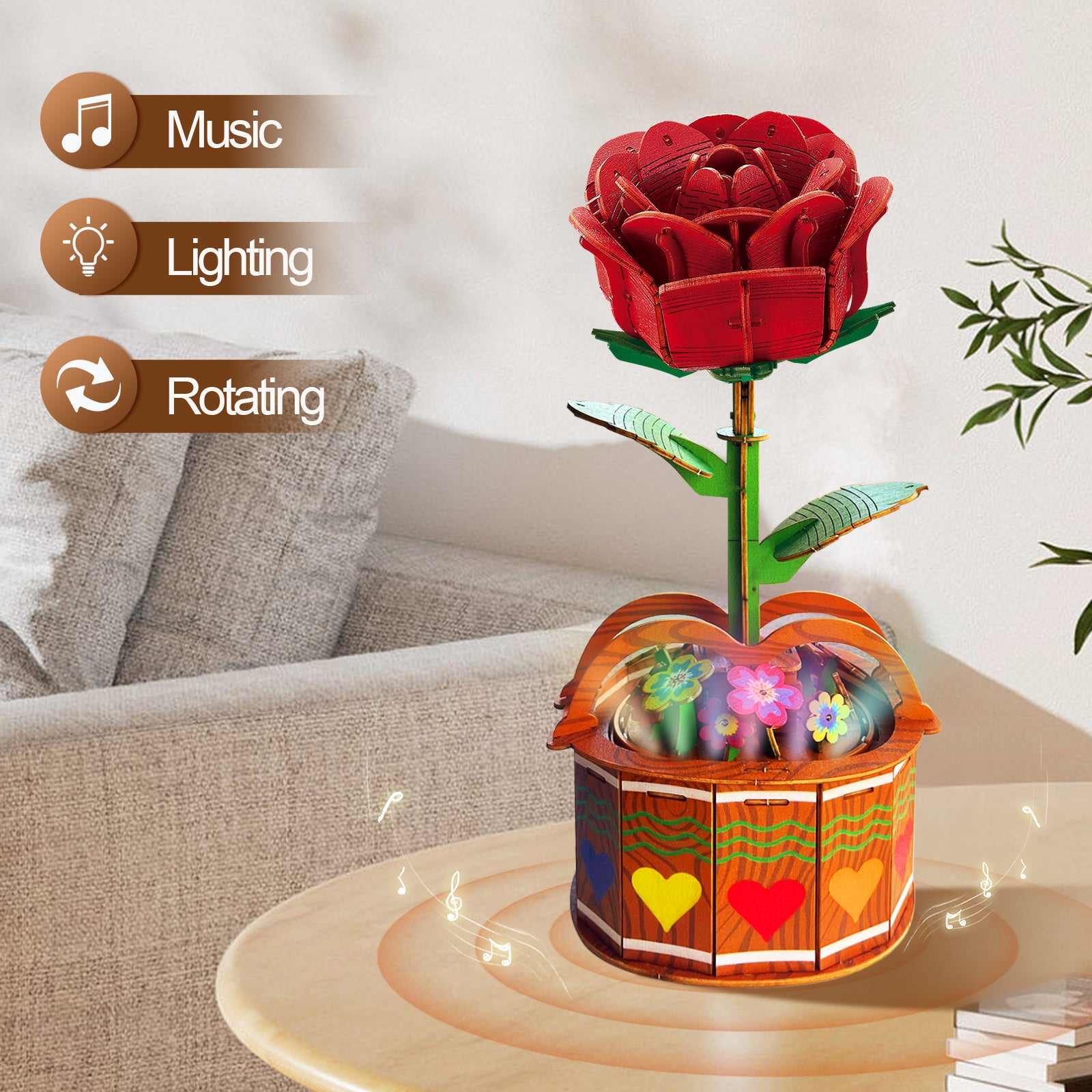 3D Wooden Puzzles Lifelike Rose Flower - Toytwist