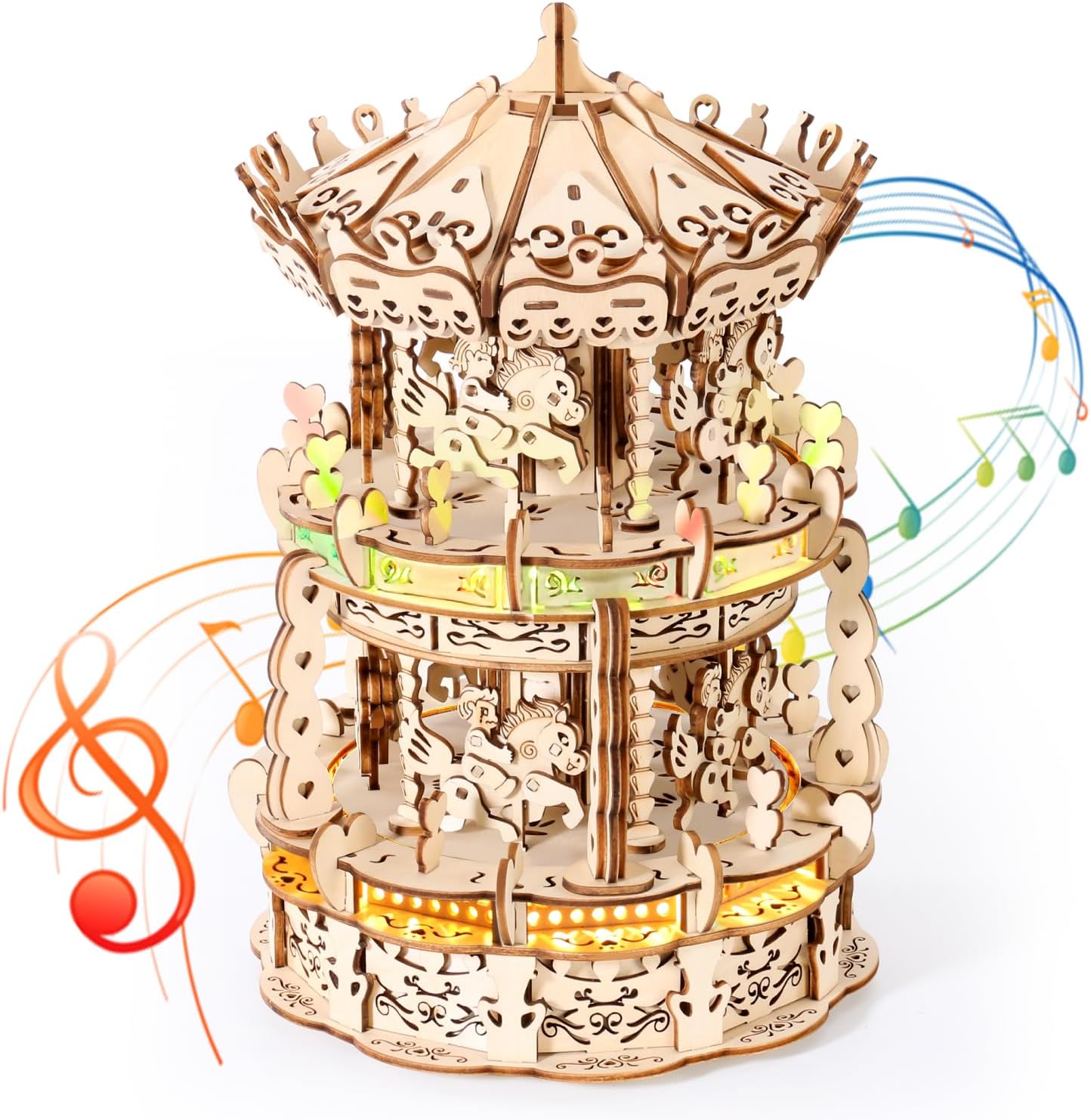 MIEBELY 3D Wooden Puzzles Carousel Music Box - Toytwist
