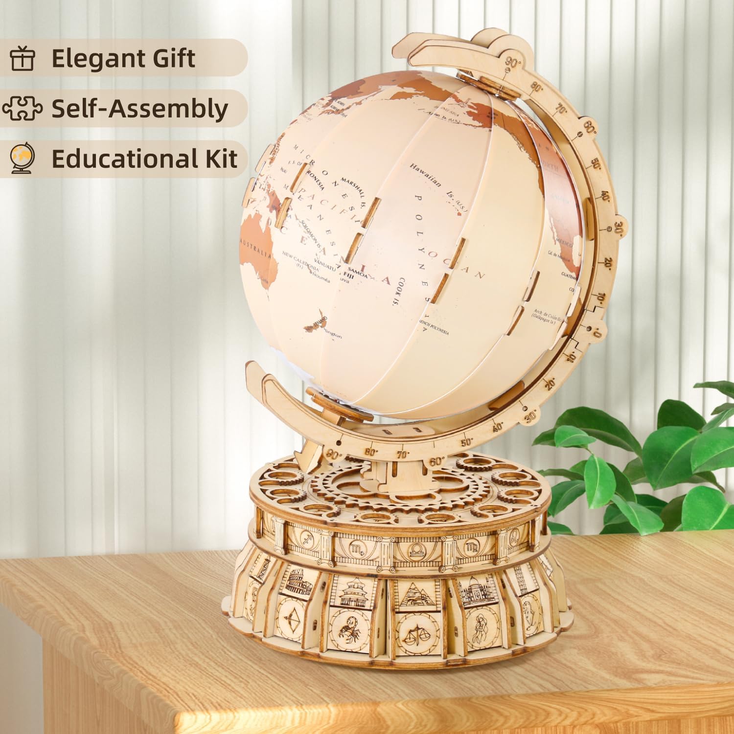 MIEBELY 3D Wooden Puzzles Illuminated Globe Music Box - Toytwist