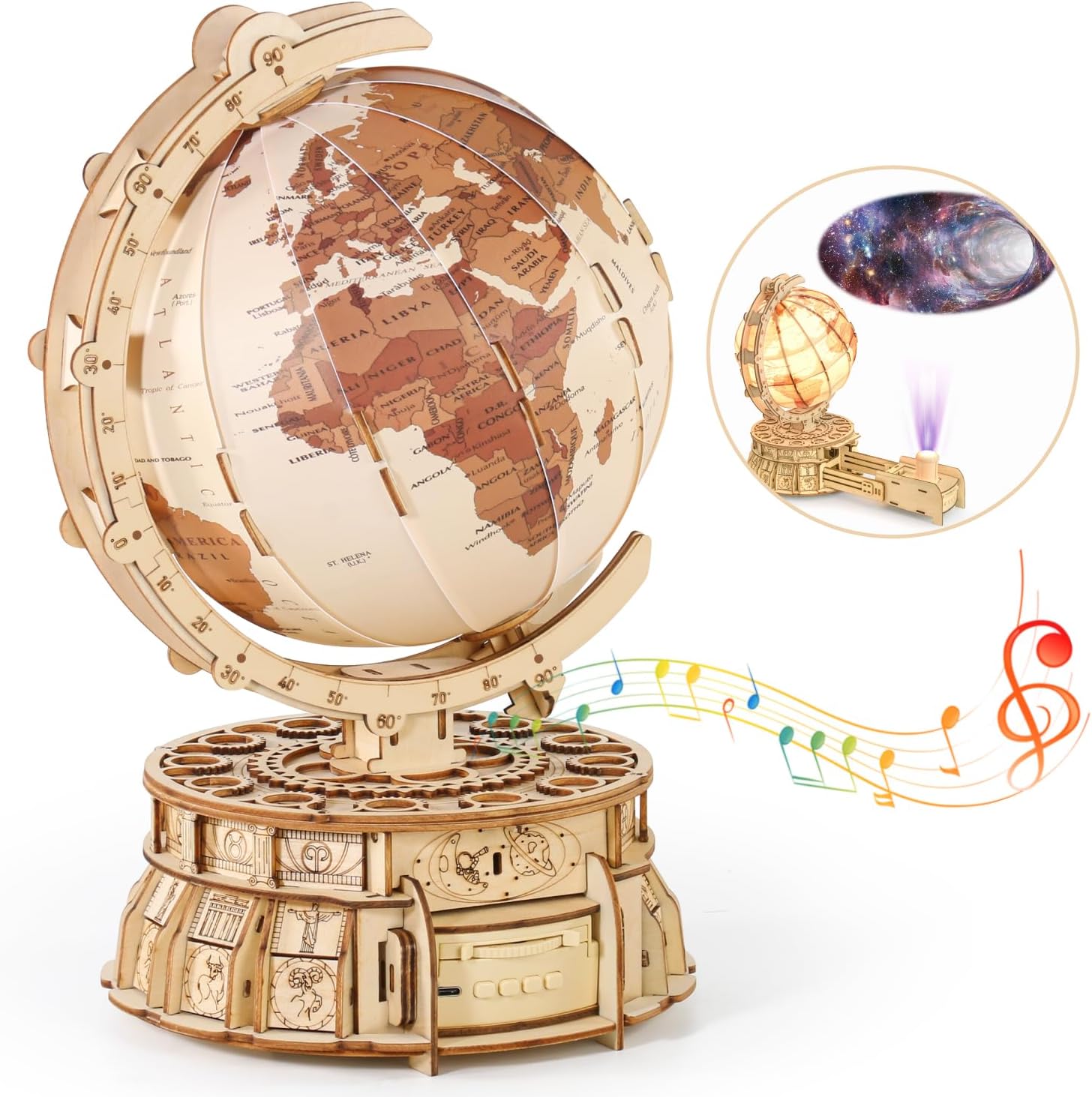 MIEBELY 3D Wooden Puzzles Illuminated Globe Music Box - Toytwist