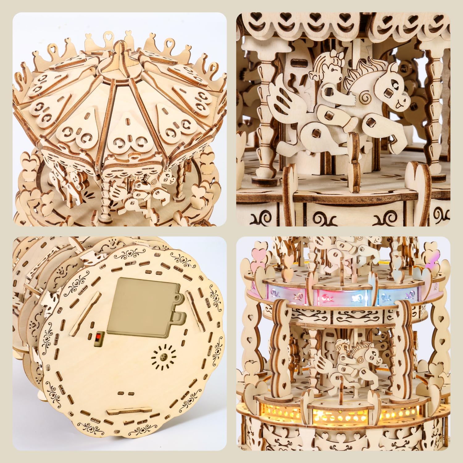 MIEBELY 3D Wooden Puzzles Carousel Music Box - Toytwist