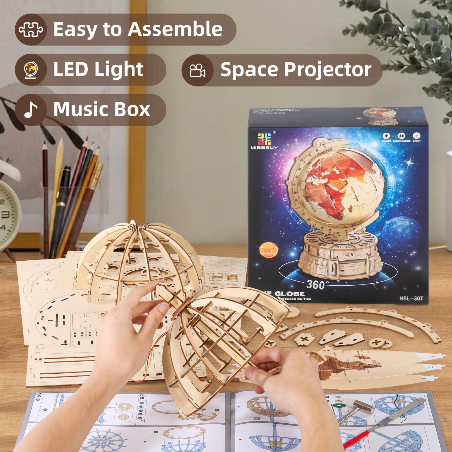 3D Wooden Puzzle Globel Music Box - Toytwist