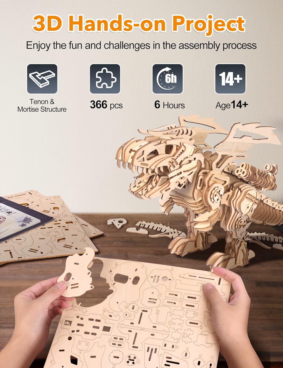 MIEBELY Wooden Puzzles Dinosaur Model Kits - Toytwist