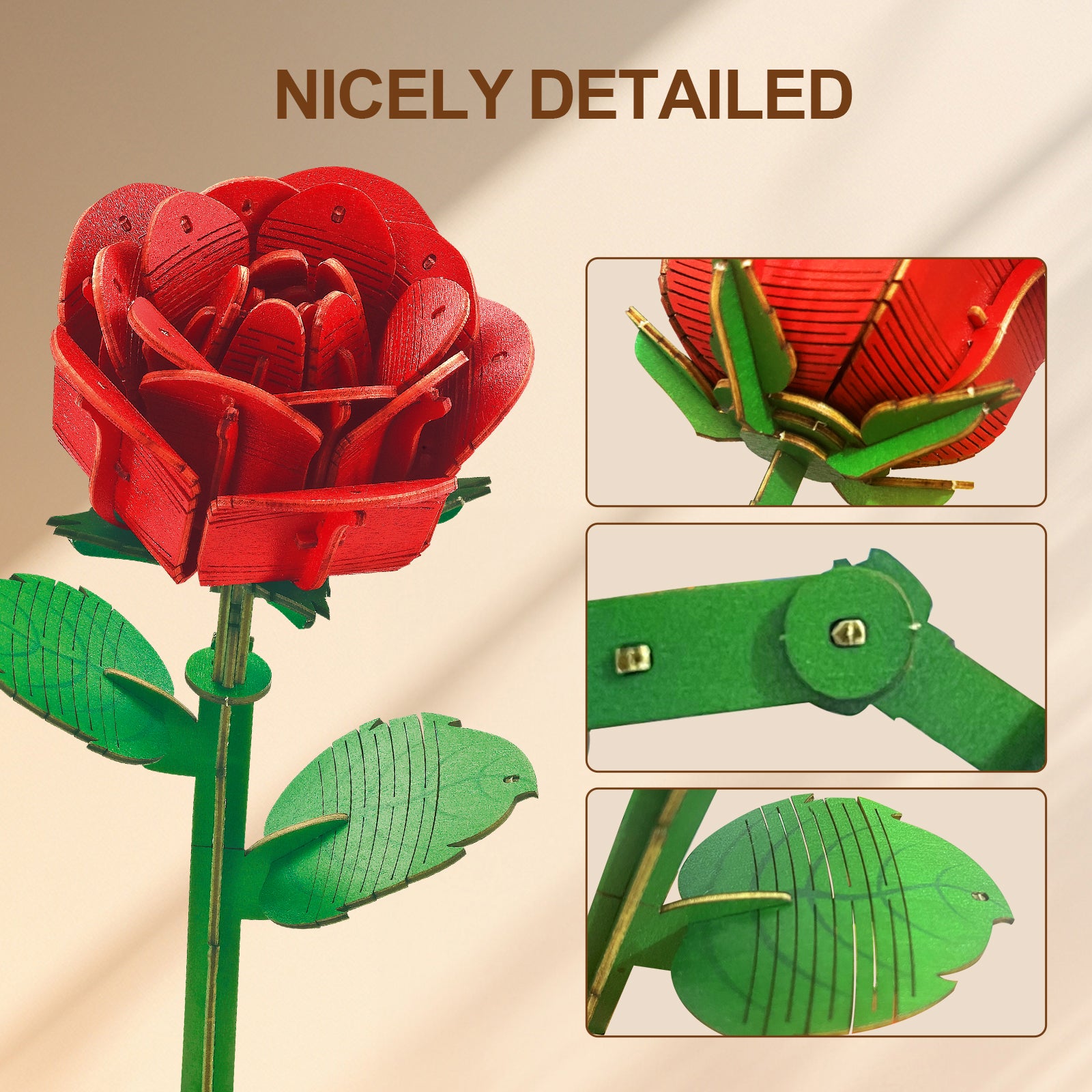 3D Wooden Puzzles Lifelike Rose Flower - Toytwist